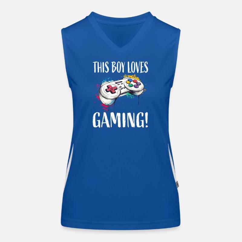 Dieser Junge liebt Gaming Controller Funktionelles Kontrast-Tank Top für Frauen