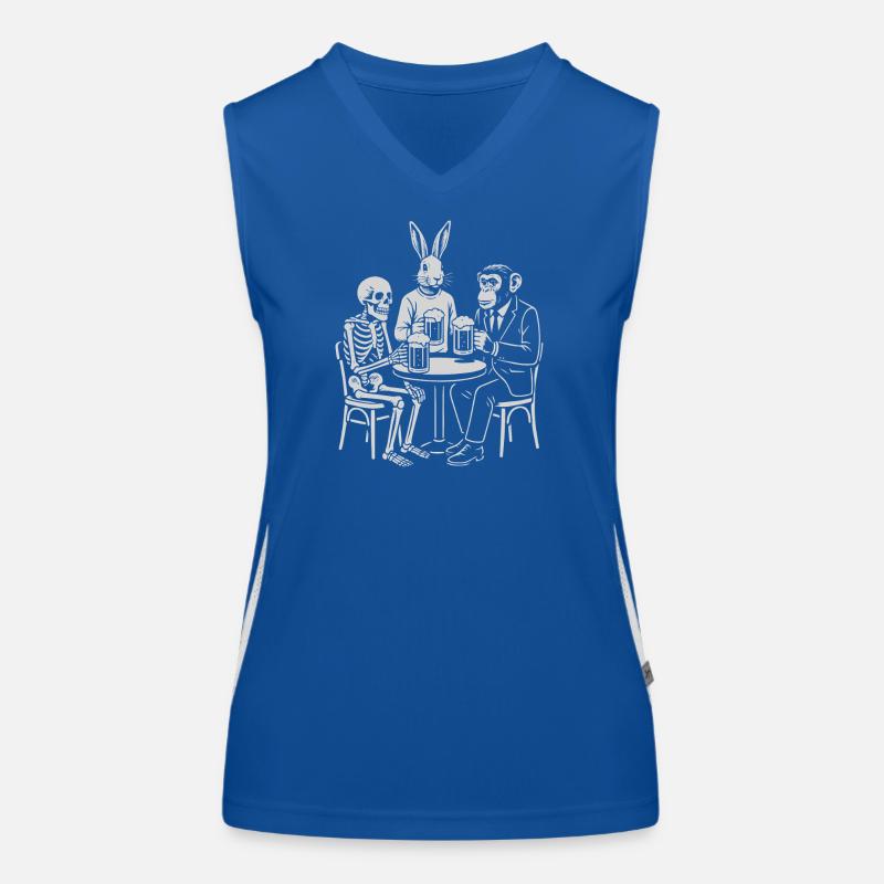 Pub Night Trio: Skeleton Rabbit and monkey Women's Functional Contrast Tank Top