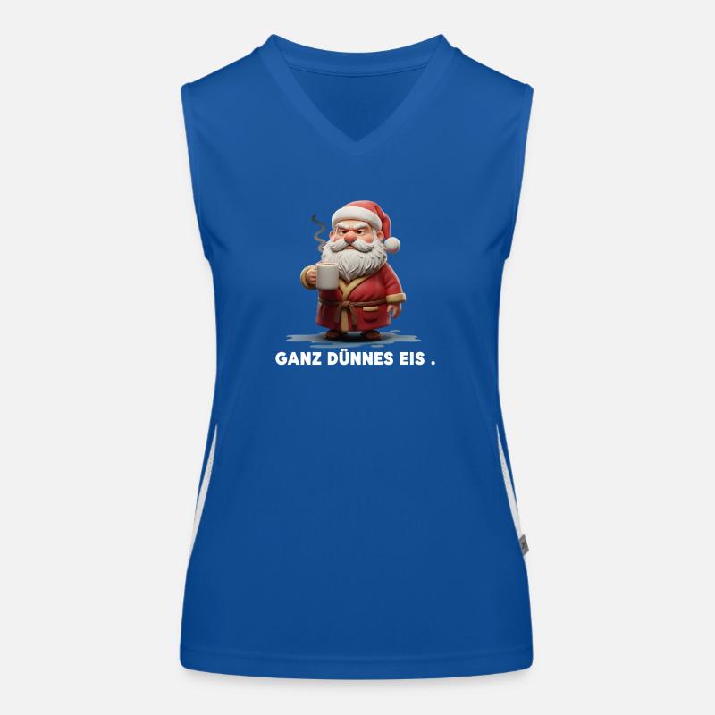 Grimmiger Weihnachtsmann Spruch ganz dünnes Eis Funktionelles Kontrast-Tank Top für Frauen