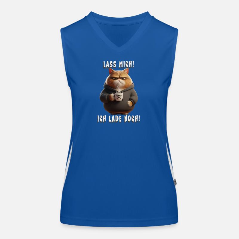 Lass mich! Ich lade noch – Müde Katze mit Kaffee Funktionelles Kontrast-Tank Top für Frauen