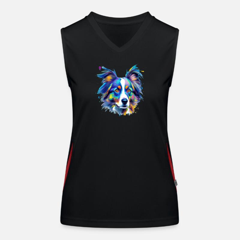 Australian Shepherd Aussie Buntes Hundeporträt Funktionelles Kontrast-Tank Top für Frauen
