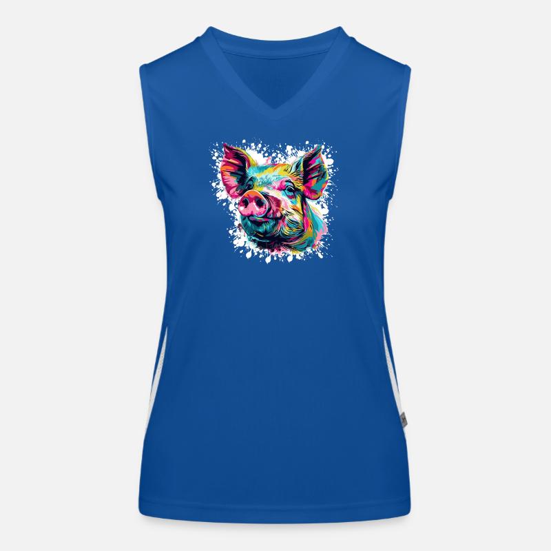 Explosion de couleurs Pop Art Pig Head Débardeur respirant contrasté Femme