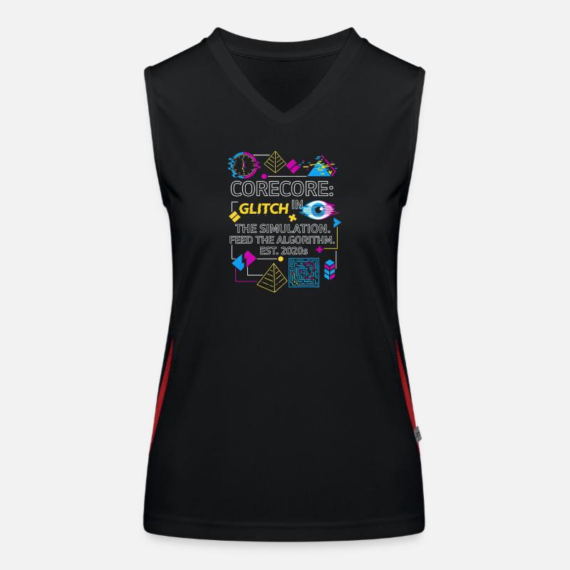 Corecore Glitch Simulation Algorithm Collage - Women's Functional Contrast Tank Top - black/red