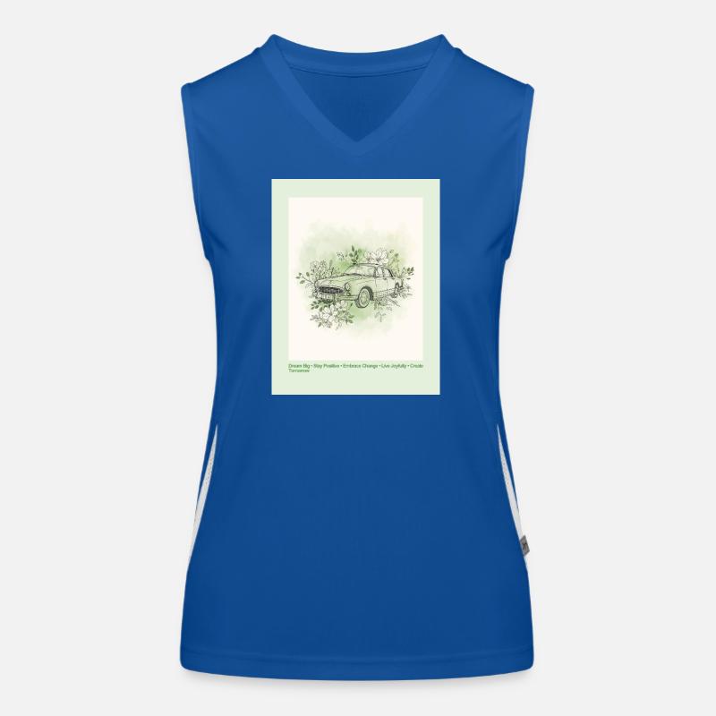 Vintage Auto mit Blumenrahmen Funktionelles Kontrast-Tank Top für Frauen
