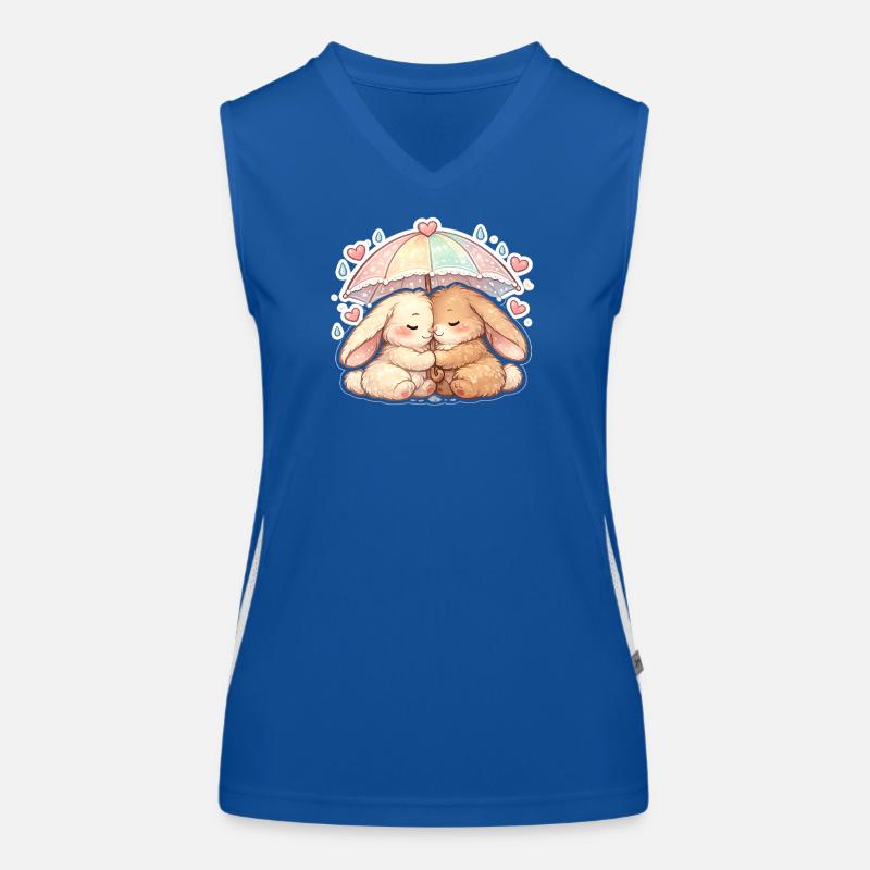 Cuddly rain rabbits under umbrella Women's Functional Contrast Tank Top