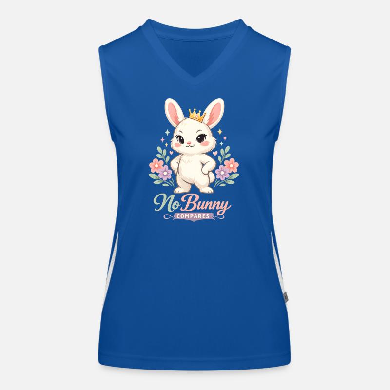 Cute Easter bunny with colorful egg and lettering Women's Functional Contrast Tank Top