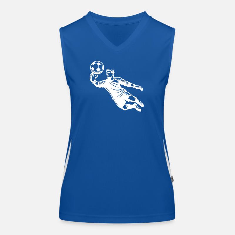 Fußballtorwart bei einer Glanzparade im Sprung Funktionelles Kontrast-Tank Top für Frauen