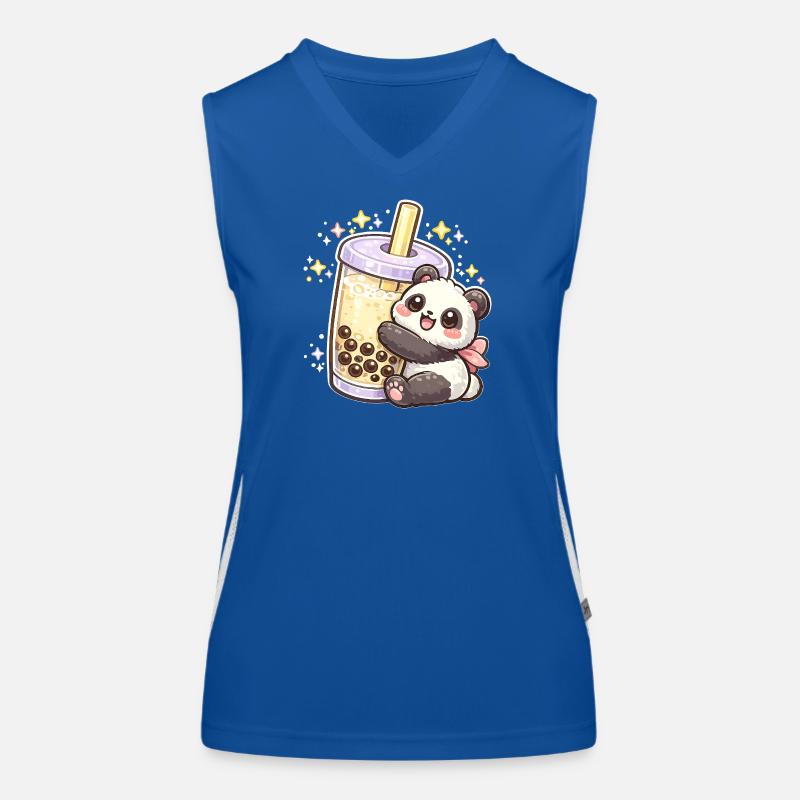 Panda Bubble Tea Cuddle Motif Women's Functional Contrast Tank Top