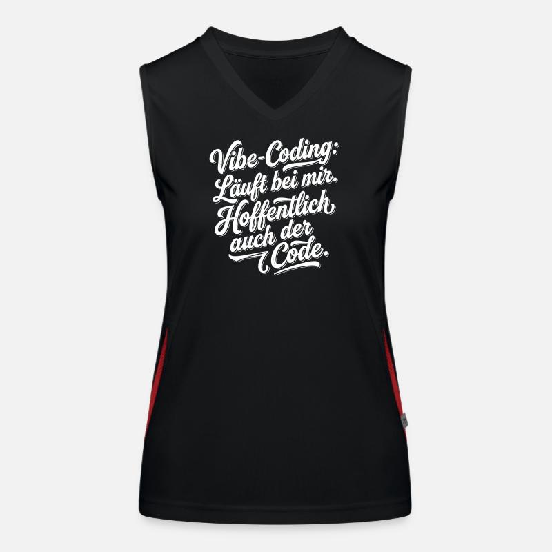 Vibe Coding läuft bei mir hoffentlich Code - Funktionelles Kontrast-Tank Top für Frauen - Schwarz/Rot