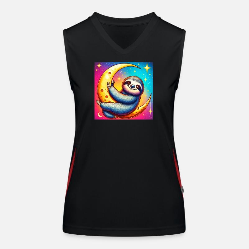 Sloth sleeps on the Moon Women's Functional Contrast Tank Top