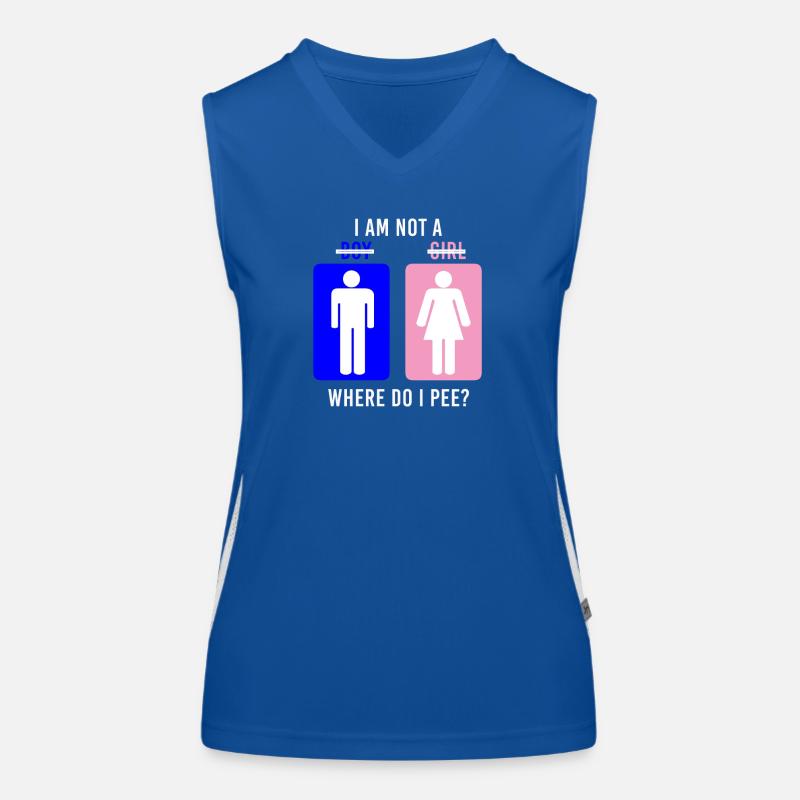 Non-Binary Where Do I Pee Gender Identity Graphic Funktionelles Kontrast-Tank Top für Frauen