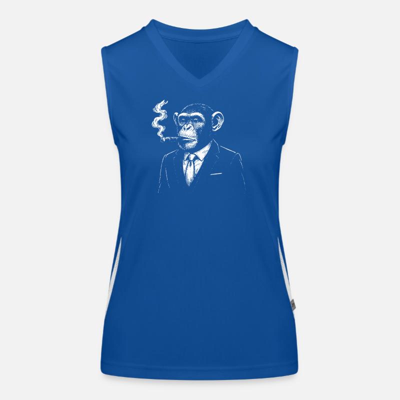 Schimpanse im Anzug raucht Zigarre Funktionelles Kontrast-Tank Top für Frauen
