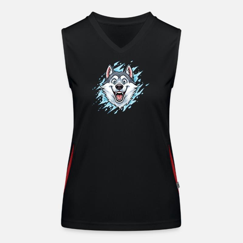Fröhlicher Wolf Maskottchen Wassersplash Funktionelles Kontrast-Tank Top für Frauen