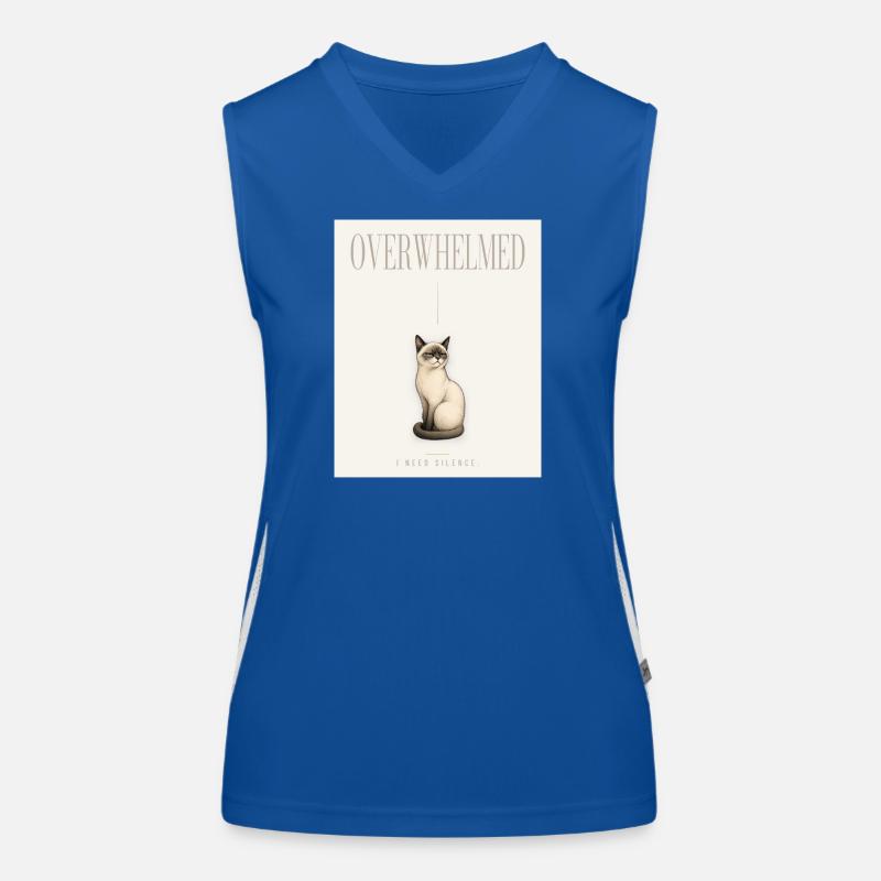 OVERWHELMED. Noble Cat Introvert Meme Design Funktionelles Kontrast-Tank Top für Frauen