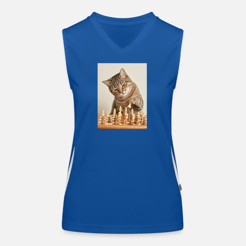 Cat playing chess Women's Functional Contrast Tank Top