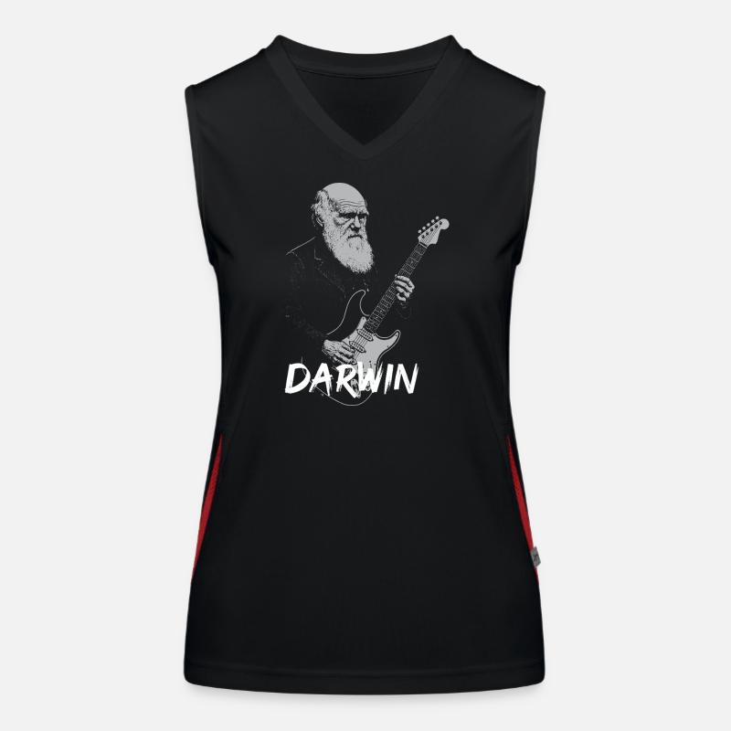 Darwin Playing Guitar Evolution Women's Functional Contrast Tank Top