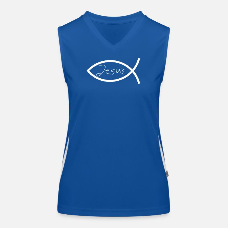 Jesus fish white Ichthys fish fish Women's Functional Contrast Tank Top