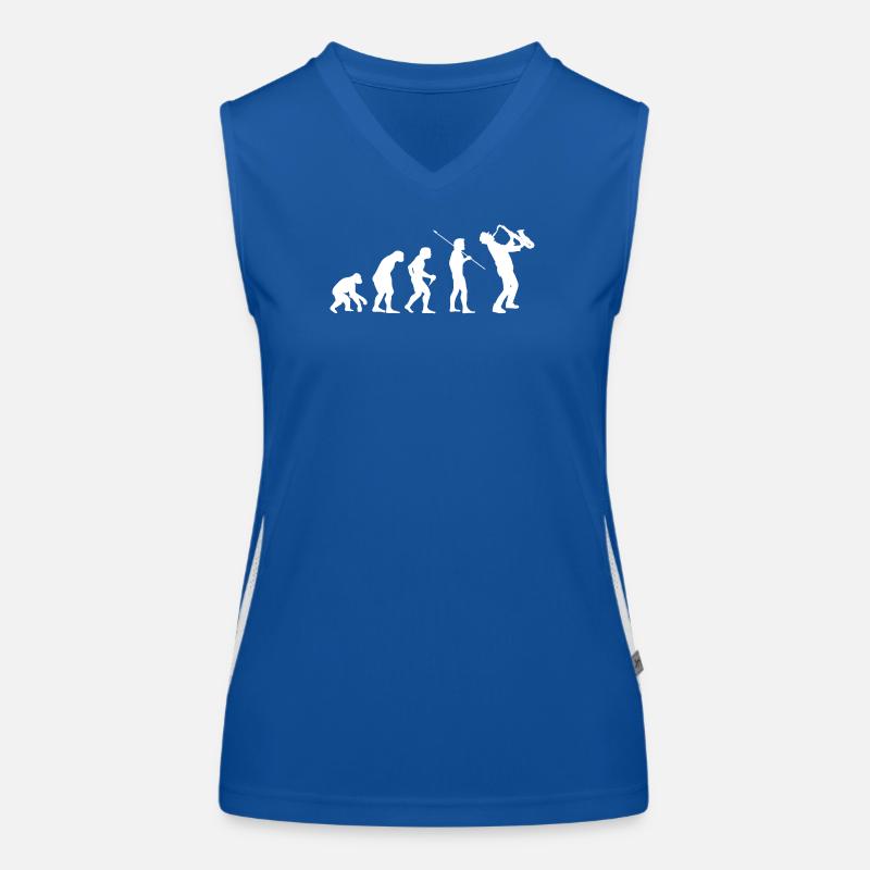 Evolution zum Saxophonist Musik Geschenk Funktionelles Kontrast-Tank Top für Frauen