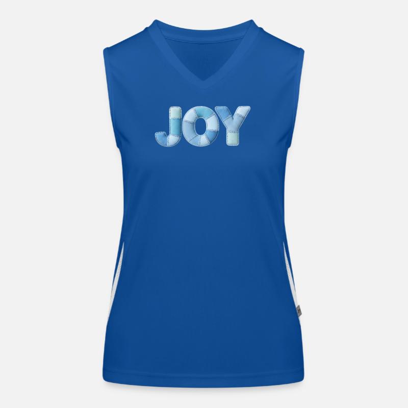 Blue Patchwork Joy Lettering Women's Functional Contrast Tank Top