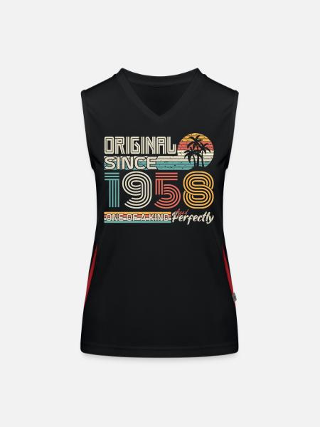 1958 Geburtstag 1958 geboren 1958 Jubiläum - Funktionelles Kontrast-Tank Top für Frauen - Schwarz/Rot - Vorne