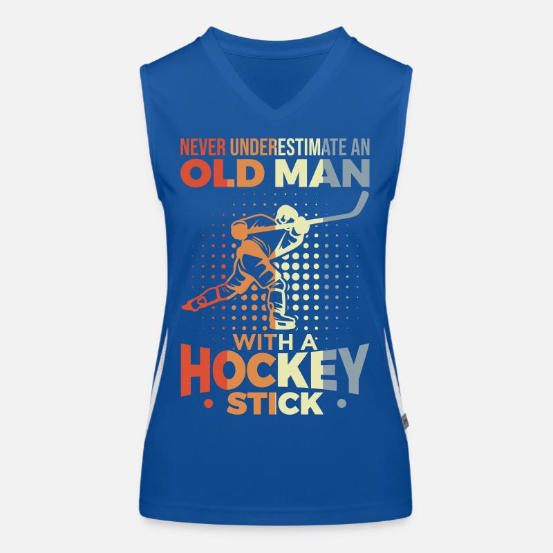 Unterschätze nie alte Eishockeyspieler Funktionelles Kontrast-Tank Top für Frauen