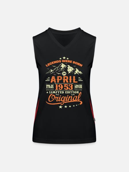 April 1953 Geburtstagsgeschenk 1953 Legenden April - Funktionelles Kontrast-Tank Top für Frauen - Schwarz/Rot - Vorne