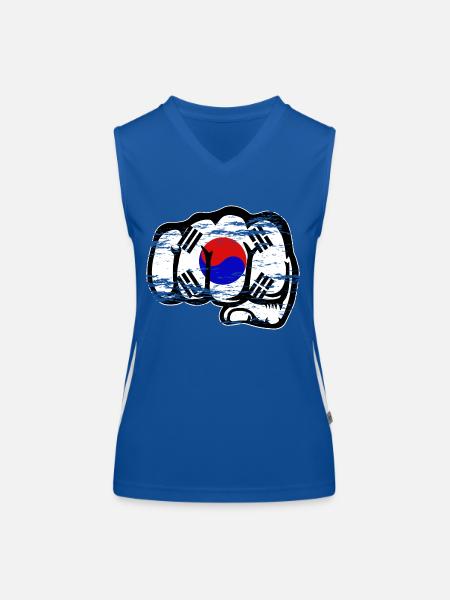 Drapeau de la Corée du Sud Main Poing Utilisé - Débardeur respirant contrasté Femme - bleu/blanc - Devant