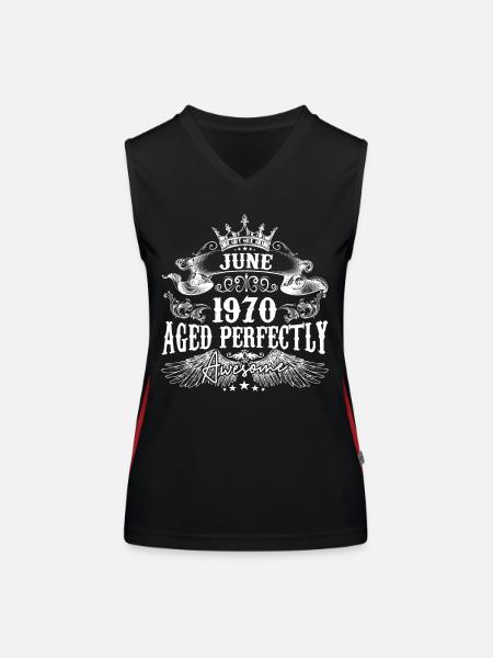 1970| Juni 1970 Geburtstag Perfekt gealtert - Funktionelles Kontrast-Tank Top für Frauen - Schwarz/Rot - Vorne