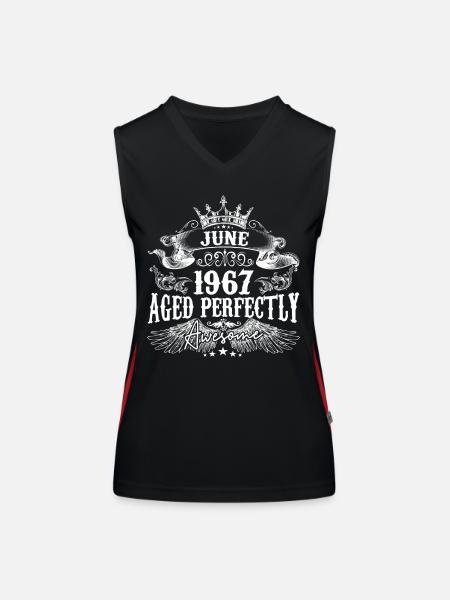1967| Juni 1967 Geburtstag Perfekt gealtert - Funktionelles Kontrast-Tank Top für Frauen - Schwarz/Rot - Vorne