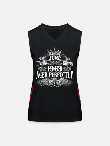 1963 | Juni 1963 Geburtstag Perfekt gealtert - Funktionelles Kontrast-Tank Top für Frauen - Schwarz/Rot - Vorne
