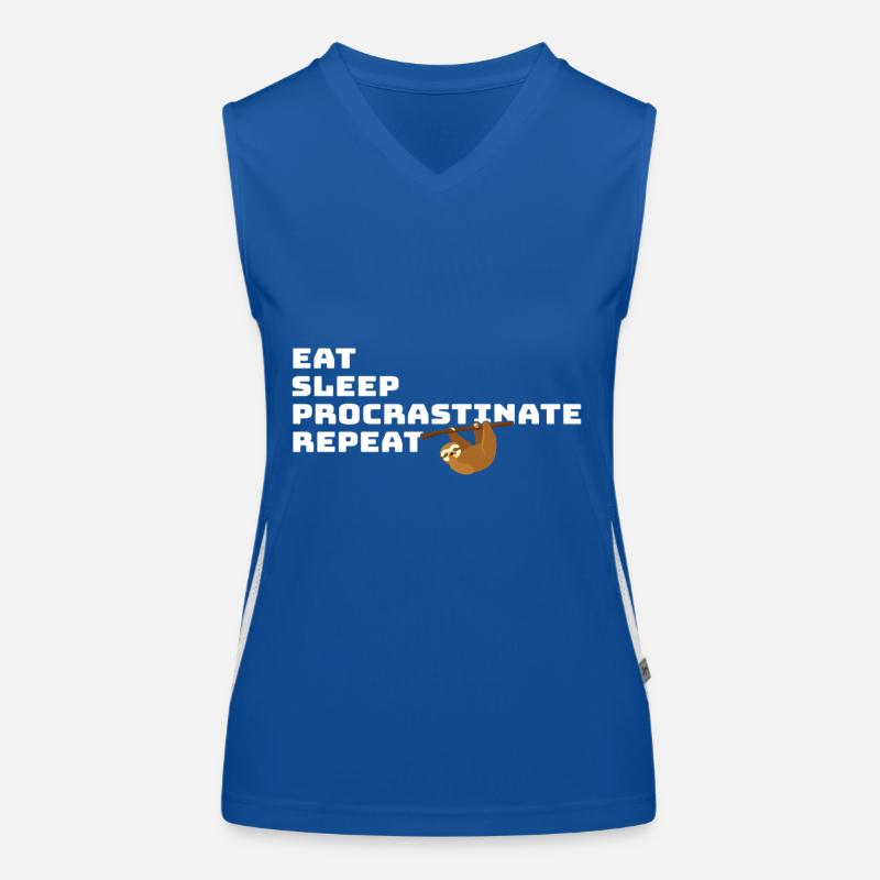 Eat Sleep Procrastinate Repeat – Funny Sloth Women's Functional Contrast Tank Top