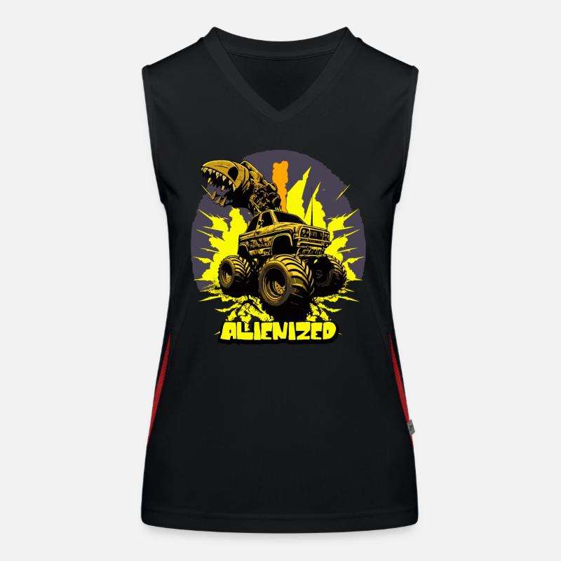 Monstertruck mit Alien-Greifarm mit Explosion Funktionelles Kontrast-Tank Top für Frauen