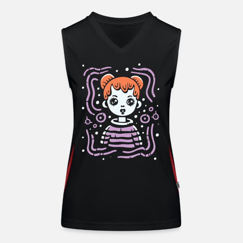 Moderne Kunst Linien und ein Cartoon-Mädchen Funktionelles Kontrast-Tank Top für Frauen