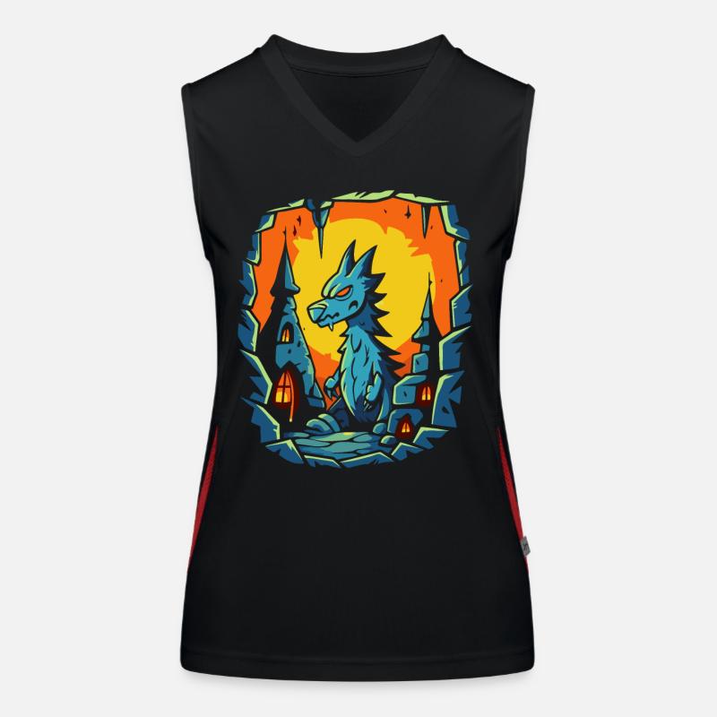 Ein Cartoon Dorf mit Drachen Funktionelles Kontrast-Tank Top für Frauen