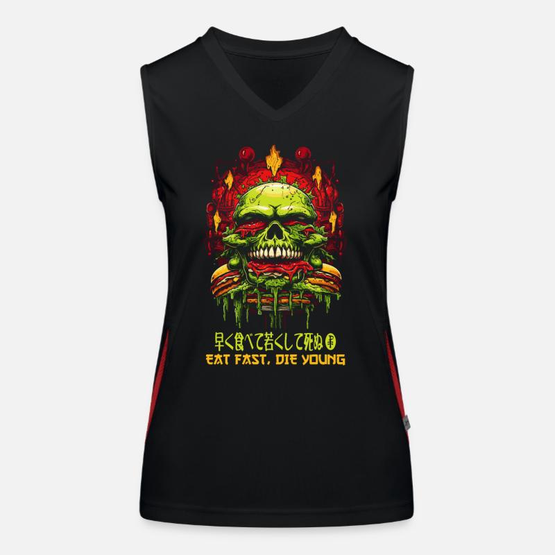 Horror Burger Skull: Eat Fast, Die Young Women's Functional Contrast Tank Top