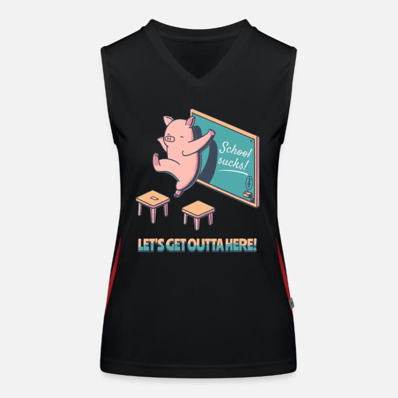 Schule nervt, Raus hier, glückliches Schwein Funktionelles Kontrast-Tank Top für Frauen