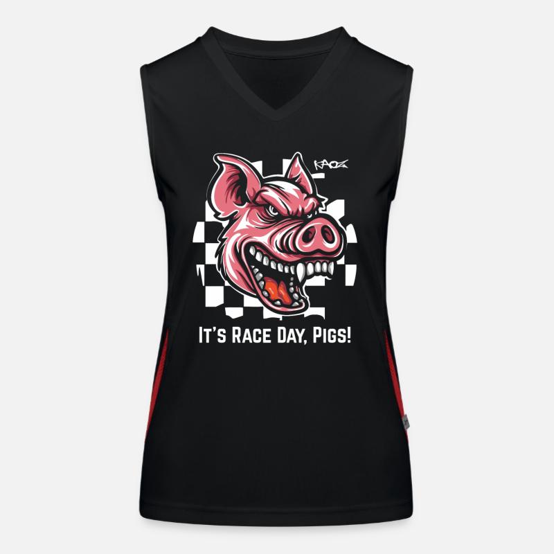 Toujours prêt pour la course, cochon drapeau à damier Débardeur respirant contrasté Femme