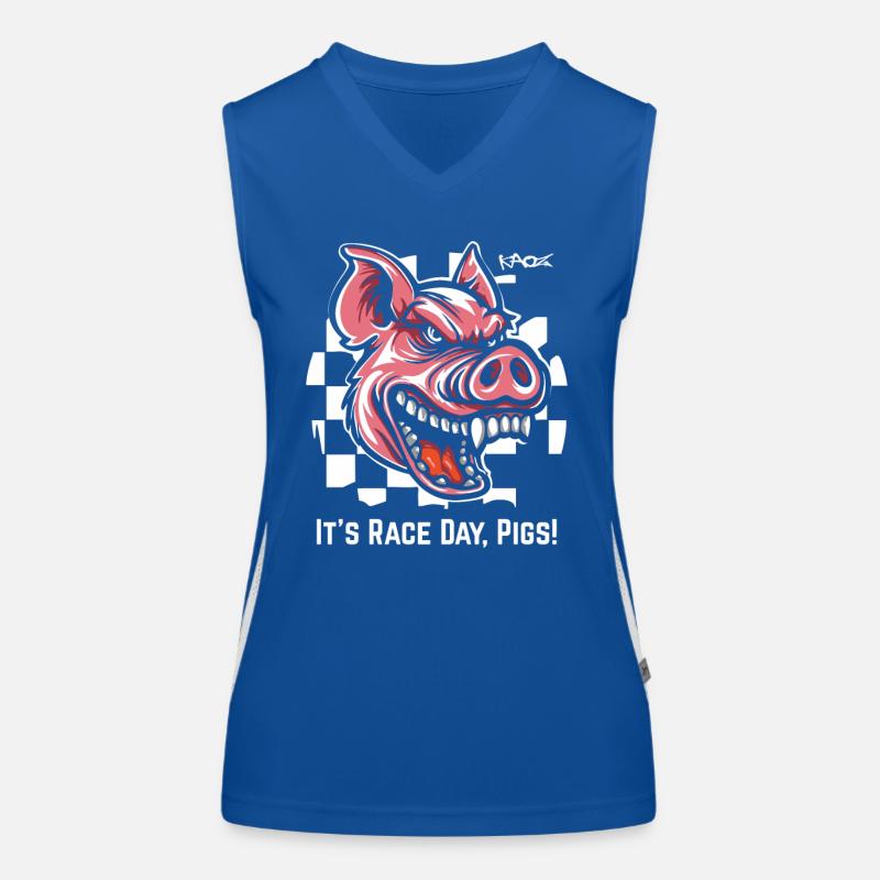 Always Ready for Race, Checkered Flag Pig Women's Functional Contrast Tank Top