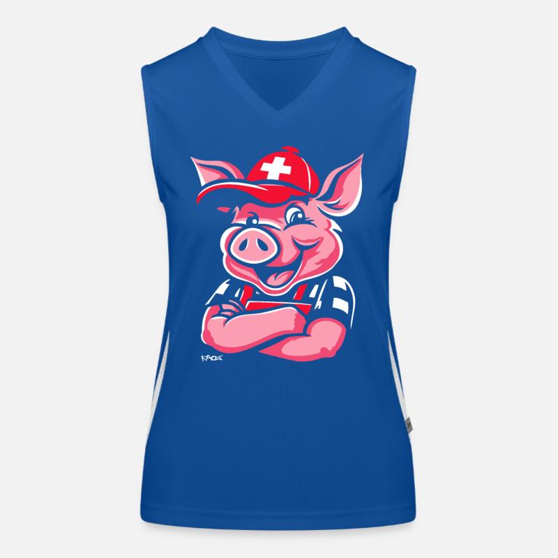Flagge und Schweizer Schweiz Schwein Funktionelles Kontrast-Tank Top für Frauen
