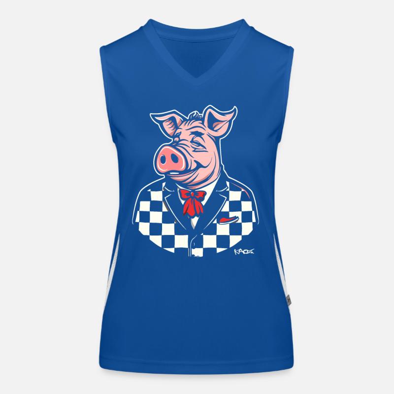 Checker, ein pummeliges Schwein im Stil der 50er Funktionelles Kontrast-Tank Top für Frauen