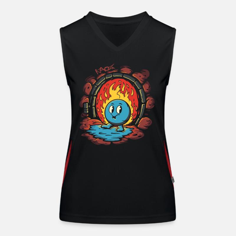 Naughty retro cartoon ball in burning dungeon Women's Functional Contrast Tank Top