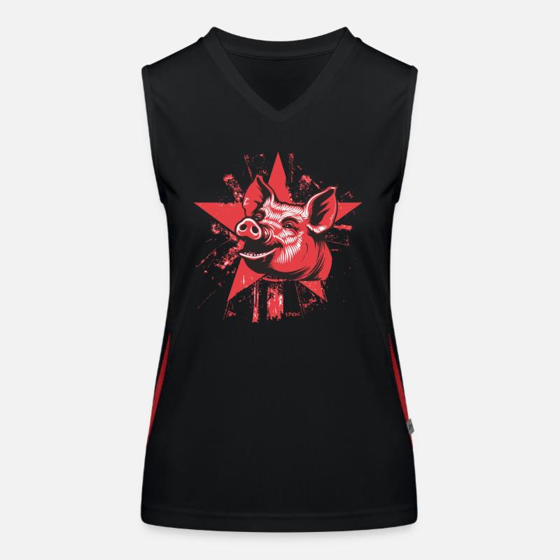 Sarcasm, left-wing socialist pig with a star Women's Functional Contrast Tank Top