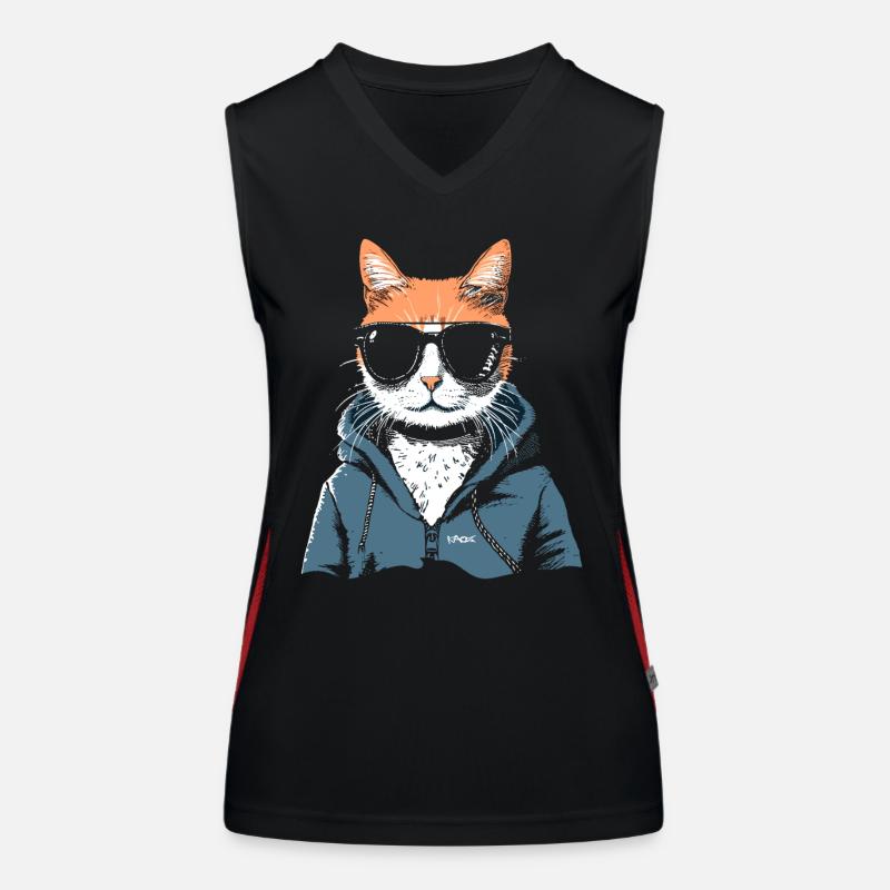 Sweat à capuche super cool et lunettes de soleil pour chat Débardeur respirant contrasté Femme
