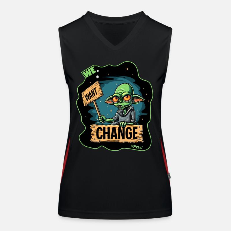 Green alien protests for change - Women's Functional Contrast Tank Top - black/red