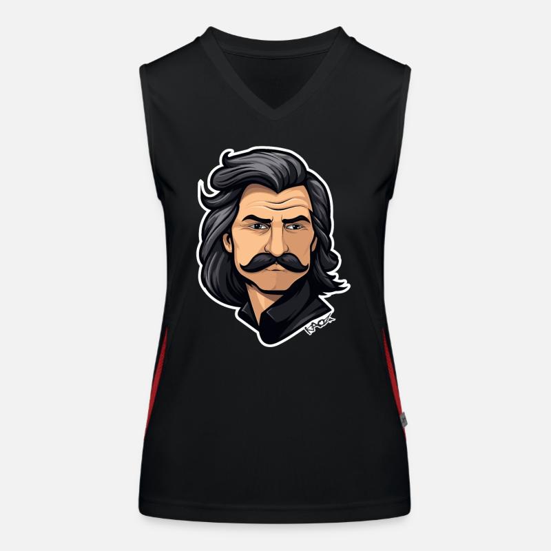 Back to the 80s: Attractive Mustache Man Women's Functional Contrast Tank Top