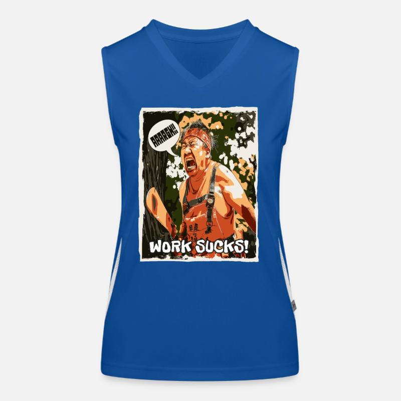 Asian colleague screams: Work sucks! Women's Functional Contrast Tank Top