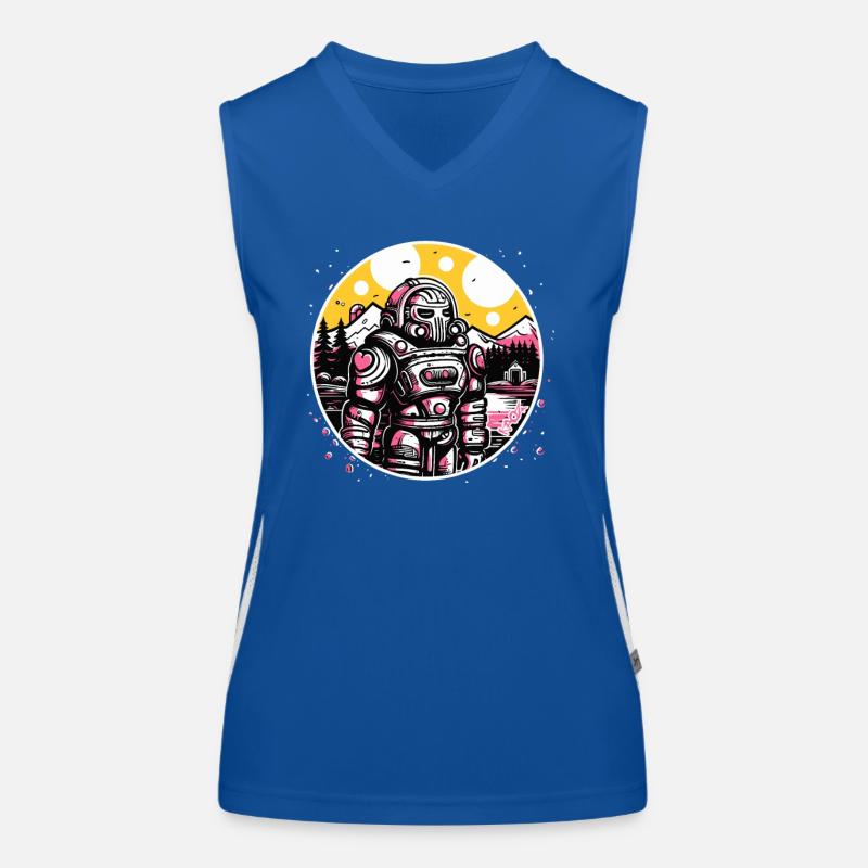Schöne Natur und ein Roboter-Ritter Funktionelles Kontrast-Tank Top für Frauen