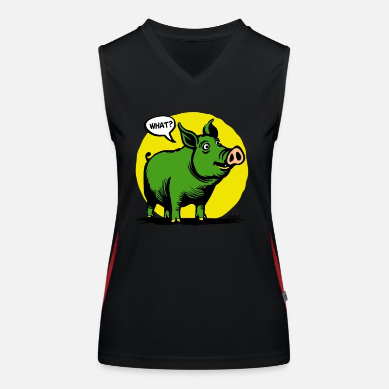 Drôle de cochon jaune et vert, hein ? Débardeur respirant contrasté Femme