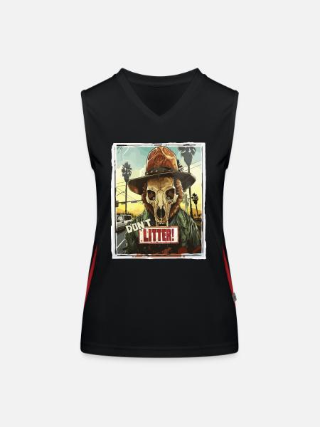 Hirsch Totenkopf Ranger, Kein Müll wegwerfen - Funktionelles Kontrast-Tank Top für Frauen - Schwarz/Rot - Vorne