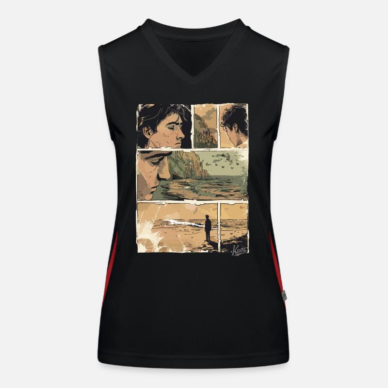 Bande dessinée de la solitude sur la plage Débardeur respirant contrasté Femme